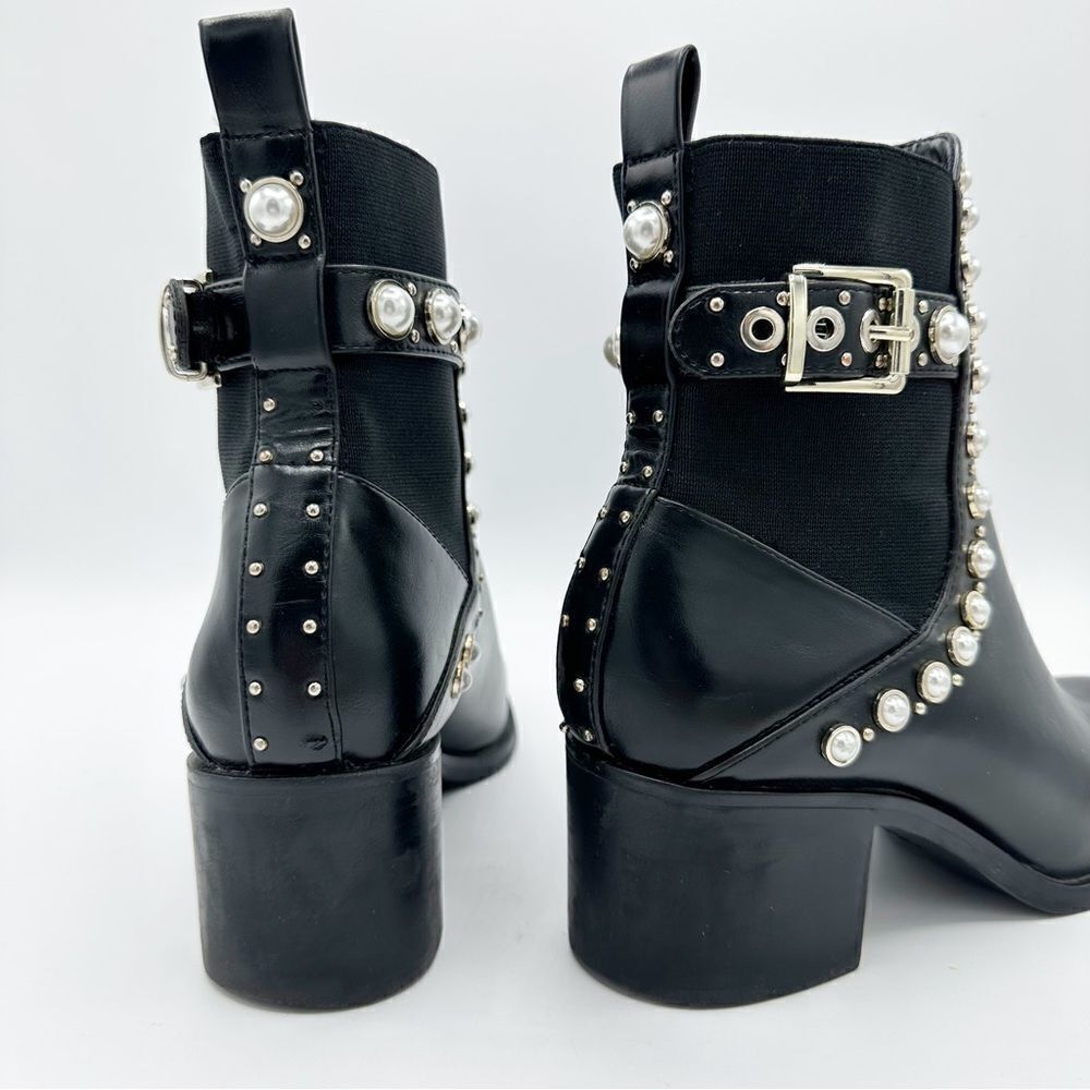 Zara Pearl and Stud Black Botin Mid Heel Ankle‎ Boots 37 US 6.5 - Picture 6 of 14